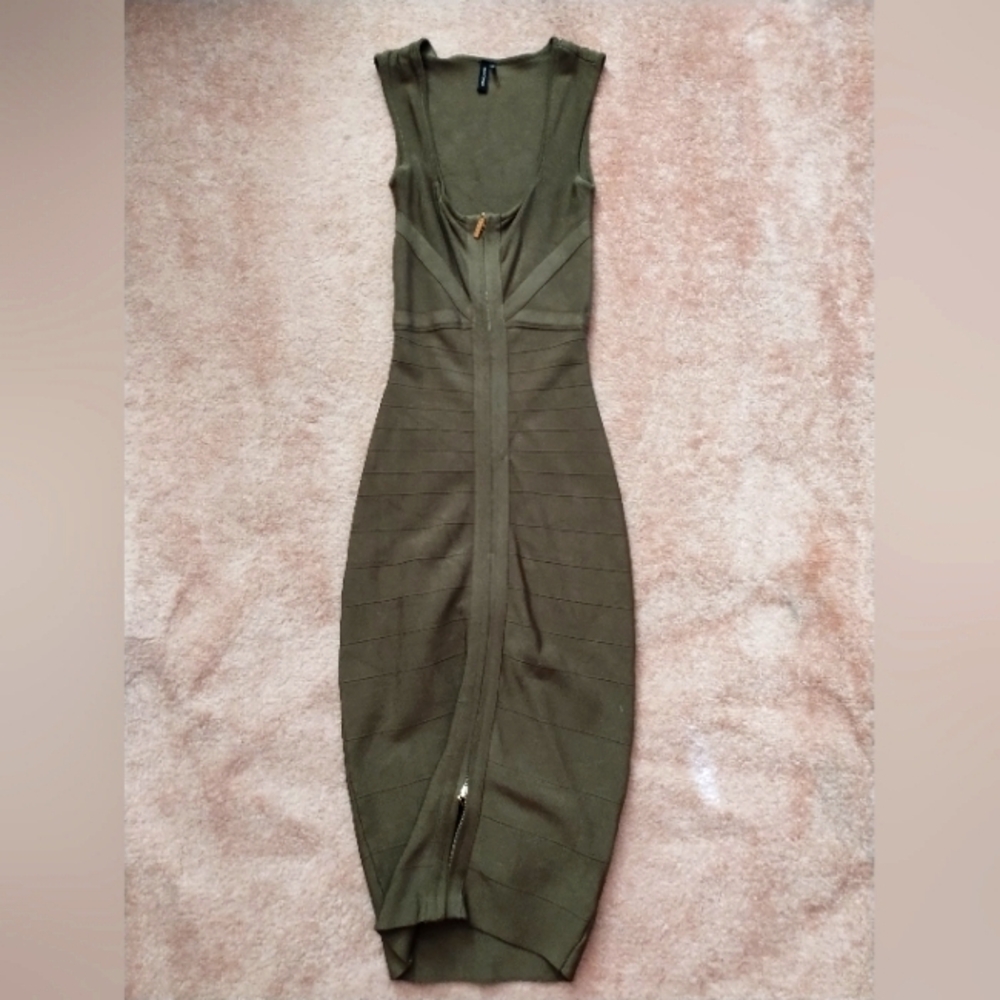 Green bondage front zip party dress